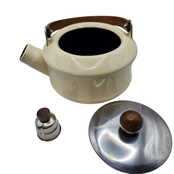 Vintage 1983 2 Qt Whistling Tea Kettle Porcelain Enamel Ivory W/Box Towle - Picture 11 of 16